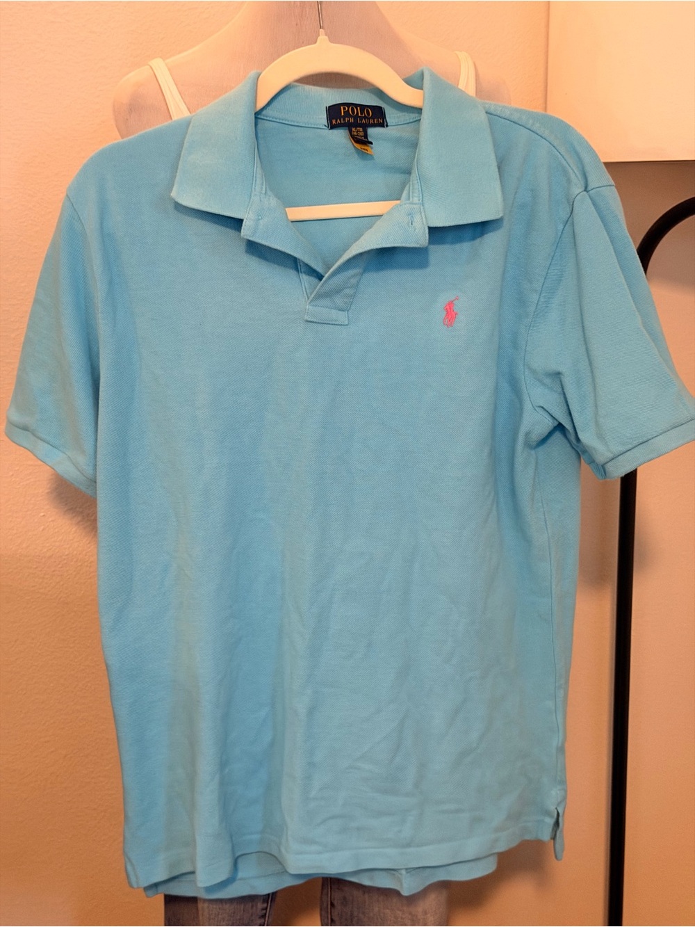 Polo Ralph Lauren Boys XL 18-20 Aqua Blue Mesh Polo Shirt Pink Pony Logo